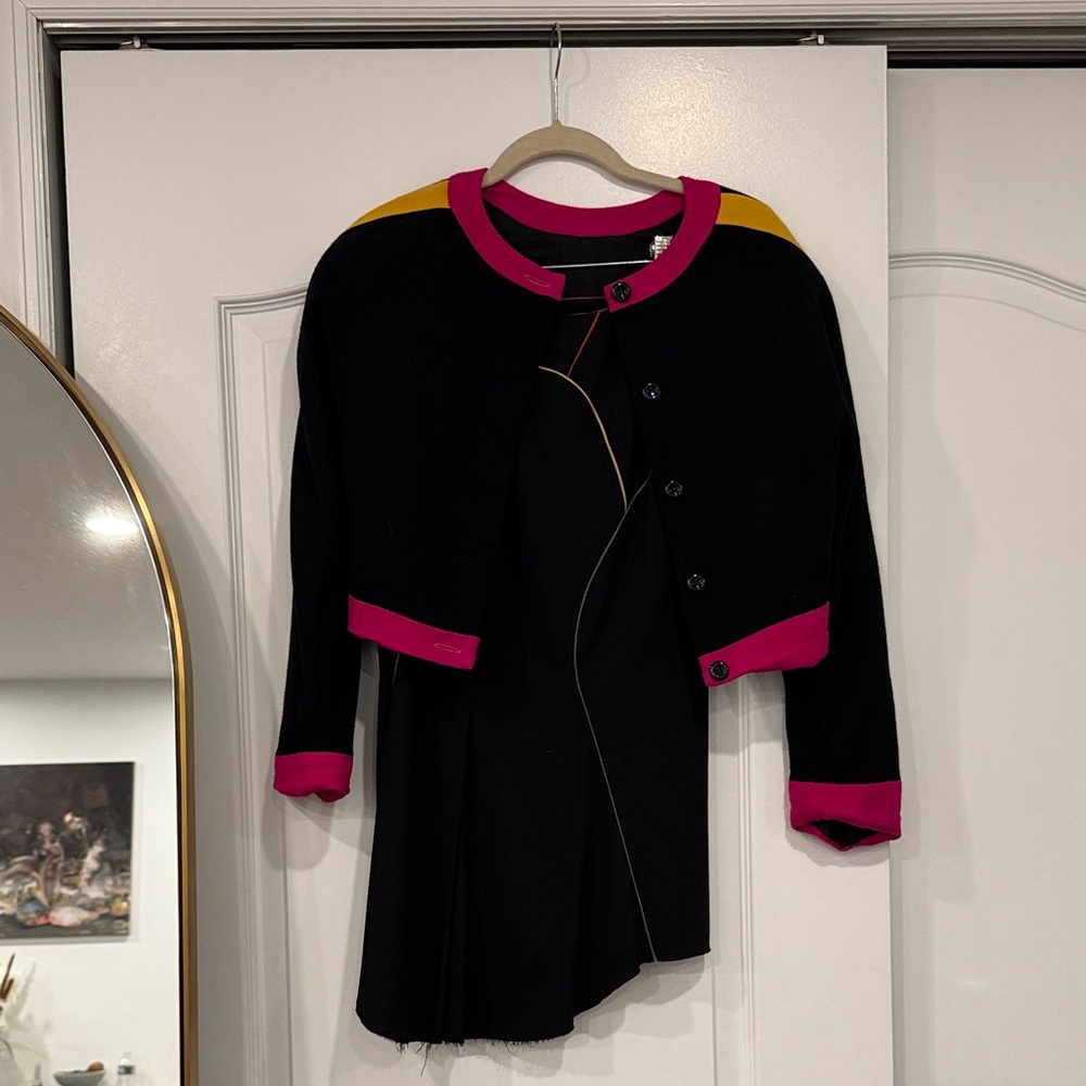 Stylish Women's Black Jacket with Pink and Yellow Accents